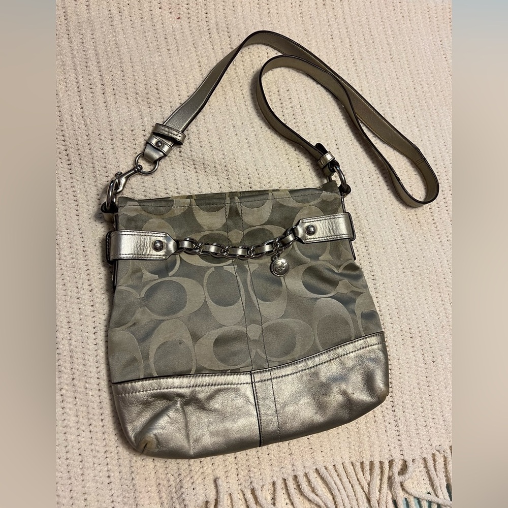 Coach Gray and Silver Crossbody Bag